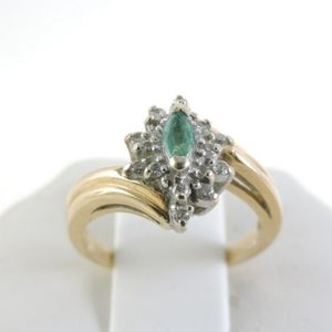 14K Yellow and White Gold Diamond and Emerald Ring